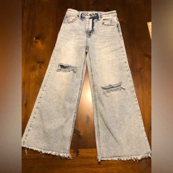 Risen Light Blue Distressed Wide Leg Jeans - Picture 1 of 11
